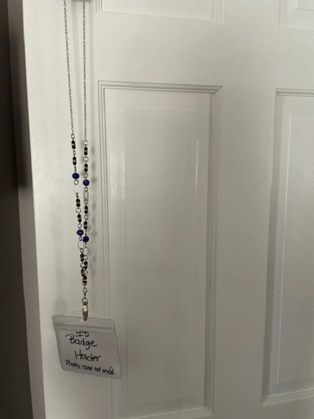 Badge ID Holder Necklace with Crystals, Cobalt Blingy Blue & Black Beads, 19